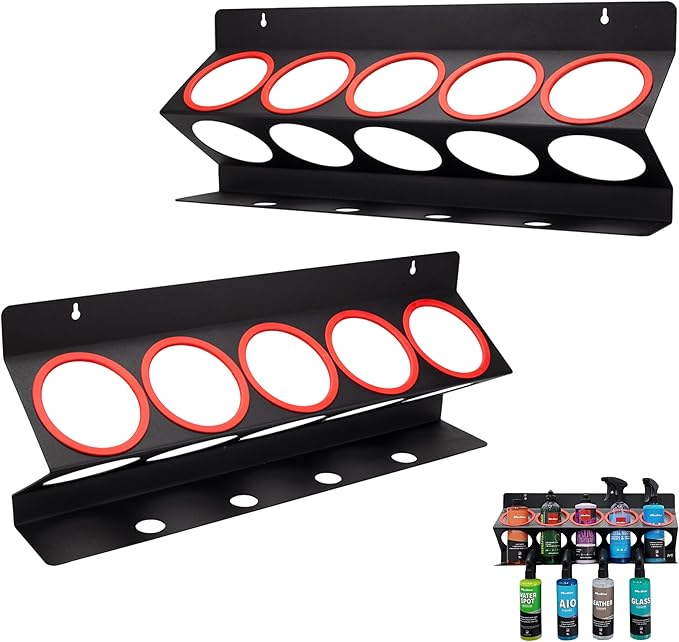 Maxshine Universal Detailing Spray Bottle Holder (2-Pack, No Logo) – Mobile Detailing & Car Garage Organizer, Holds 5 Bottles (16/32oz) with 4 Small Holes – Lightweight Design, Easy Wall Mounting