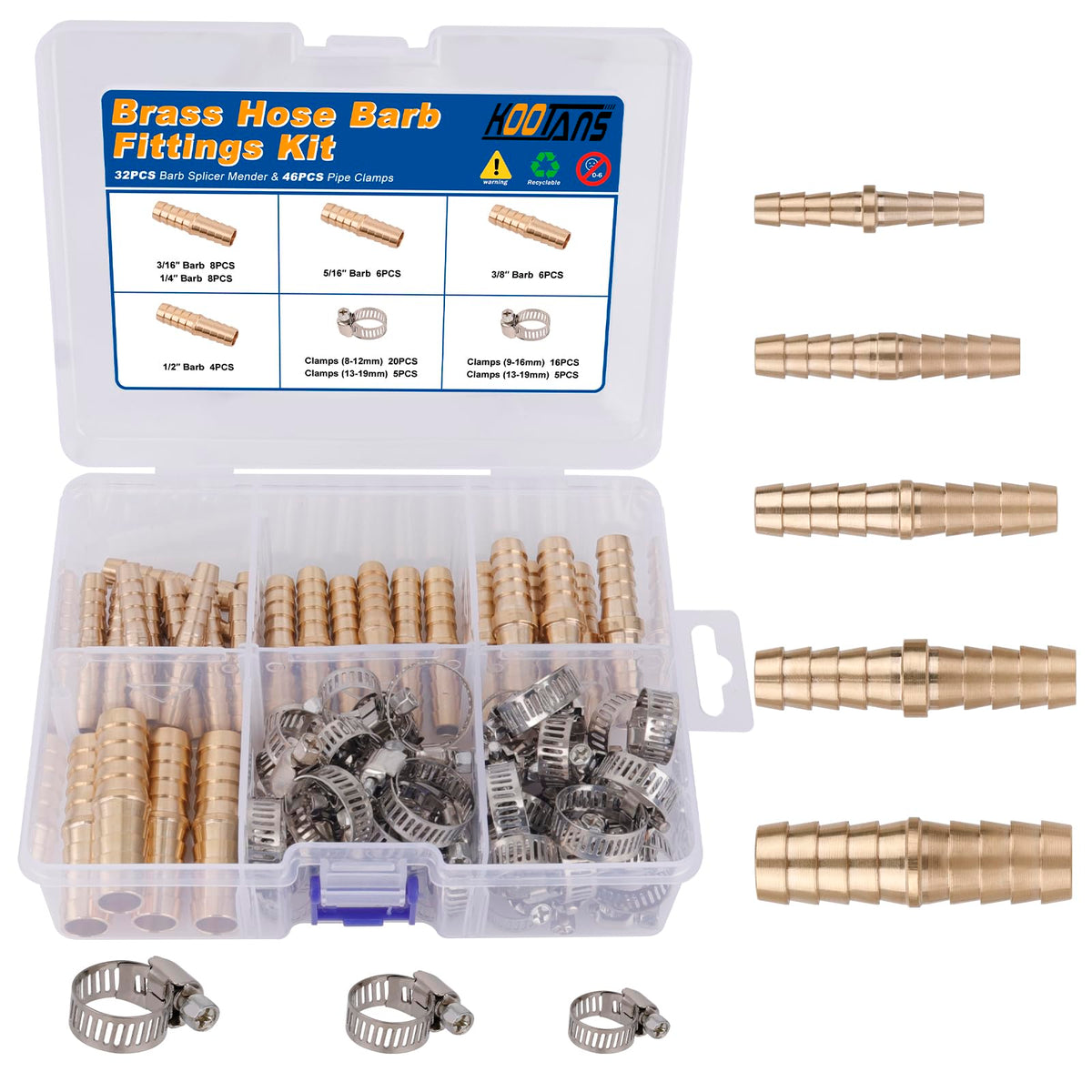 KOOTANS 32PCS Brass Hose Barb Fittings Barb Splicer Mender Hose - Image 1