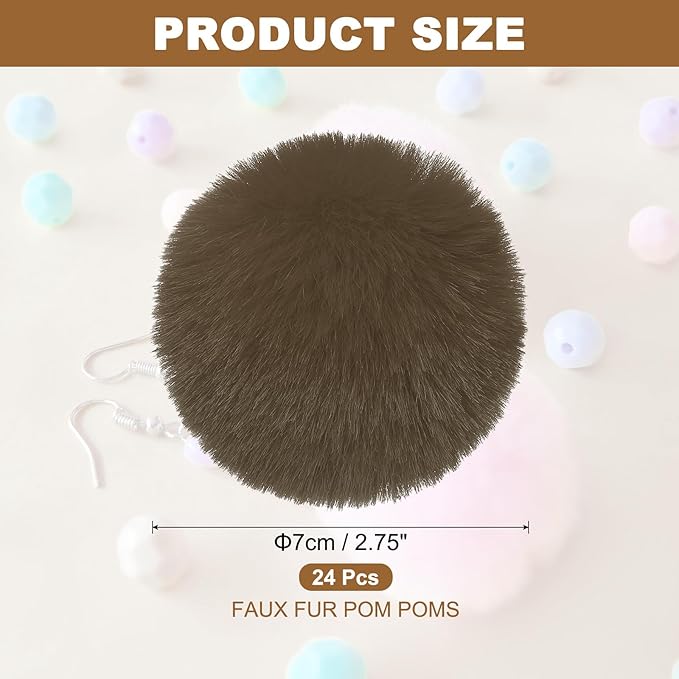 PATIKIL Faux Fur Pom Poms for Hats, 24 Pcs Fluffy Soft Fur Poms Balls with Elastic Loop for Keychain Knitting Hats DIY Scarves Gloves Bag Christmas, Khaki Brown