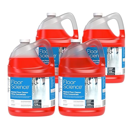 Diversey Floor Science CBD540441 Professional Neutral Floor Cleaner, Deep & Gentle Cleaning with No Residue or Rinse Required, Citrus Scent, Concentrate, 1-Gallon (Pack of 4)