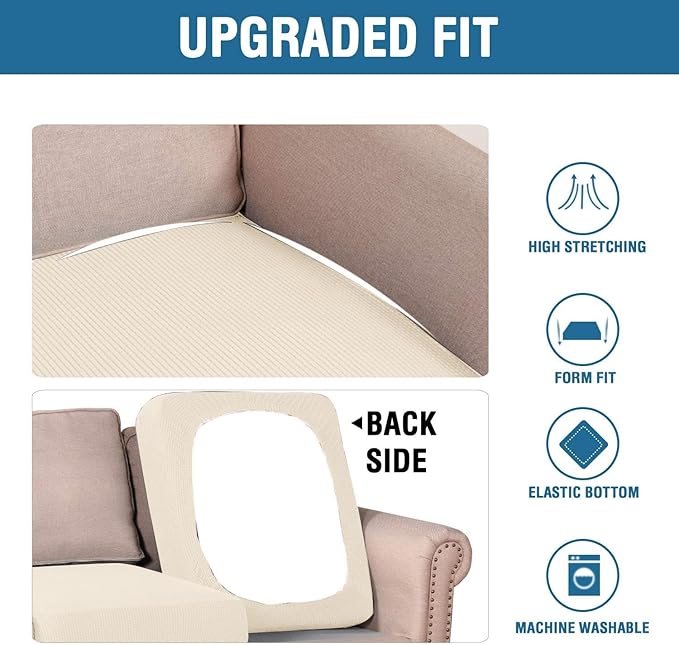 H.VERSAILTEX Multi-Pieces Sofa Covers for Three Cushion Couch Sofa High Stretch Seat Cover Jacquard Textured Twill Fabric(3 Seat Cover Plus 3 Back Cushion Covers, Cream)