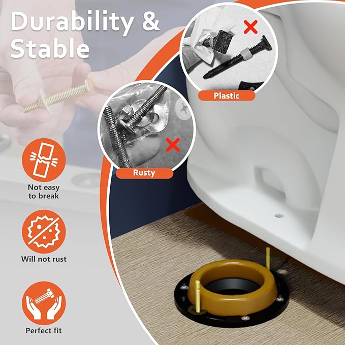 Toilet Bolts for Floor, 2 Pack Toilet Flange Bolts Seal Toilet Bowl to Flange, Toilet Wax Ring Replacement Part Include Install Part Include Solid Brass Bolts, Nuts, Washers and Caps