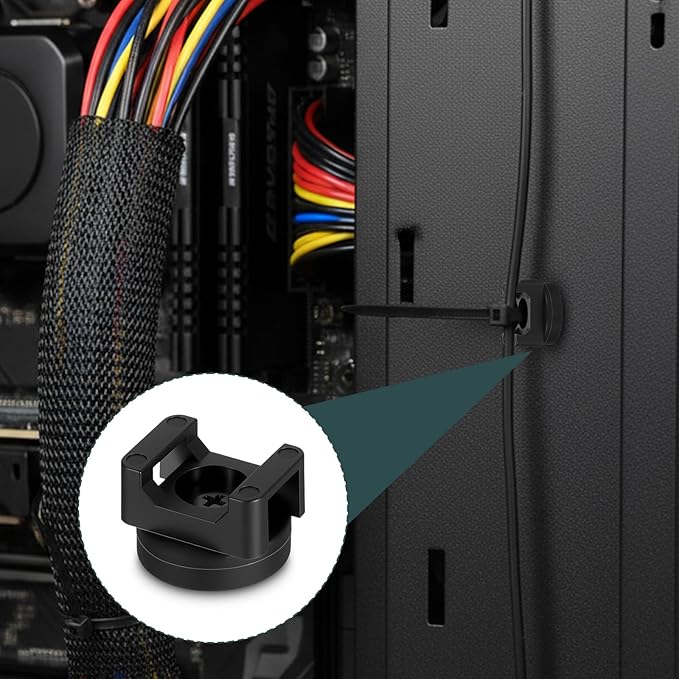 20 Pcs Magnetic Zip Tie Mount Base, Black Magnetic Cable Clip, Multipurpose Cable Ties Management Base Electrical Supplies for Wire Cables Management Bases (22 mm)