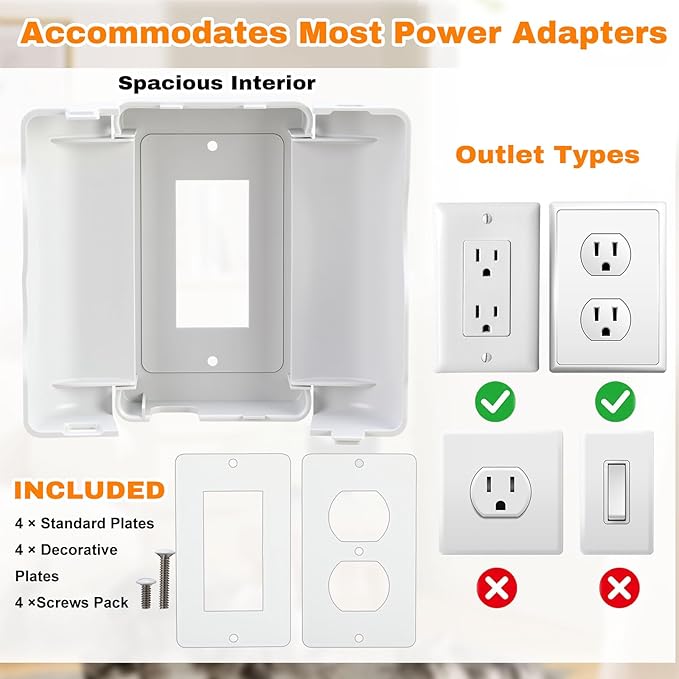 8 Pack Safety Outlet Cover Box Wall Outlet Cover for Baby Proofing Extra Large Electrical Plugs and Adapters Receptacle Box Receptacle Protector with Childproof Lock & Cable Management