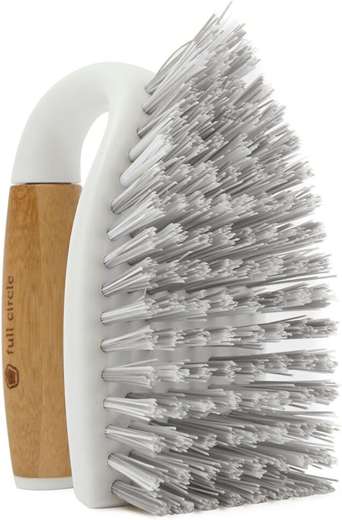 Full Circle and Brush Set, White Tiny Team Mini Dustpan & Tough Stuff All-Purpose Scrub Brush, White 4.45" x 5.12" x 3.82"