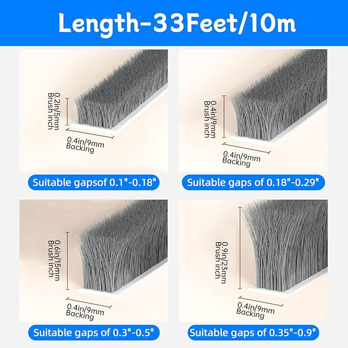 33 Ft Weather Stripping Door Seal Tape,Window Noise Blocker,Noise Blocker for Room,Self-Adhesive Soundproof Foam Insulation,Gray