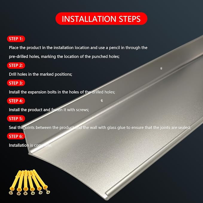 Heavy-Duty 5.12" W 55.1" L Door Rain Drip Guard Overhead,Aluminum Drip Cap for Exterior Doors Window Top,Rain Drip Edge Flashing,Water Deflector,Rain Diverter,Anodized Silver 2PCS