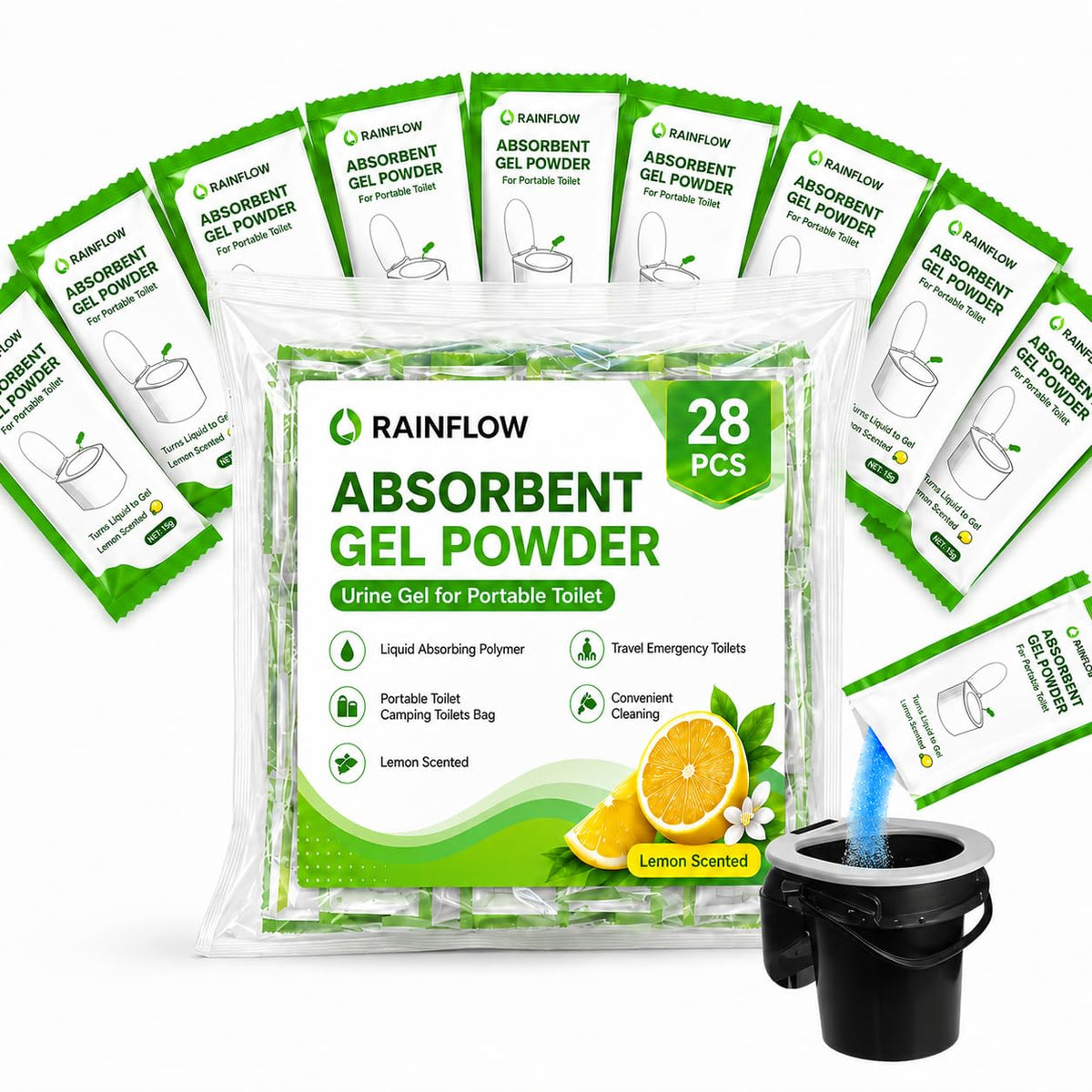 RAINFLOW Absorbent Gel Powder - 28PCS Urine Gel | Bathroom Essentials - Image 1
