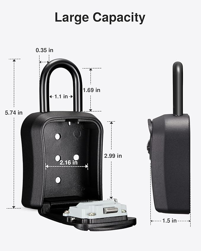 Puroma Key Lock Box, Portable Combination Lockbox Wall-Mounted Storage for House Keys, Resettable Code Safe Security Lock Box for Home, Office, Apartment Spare Key Storage (4 Pack, Pure Black)