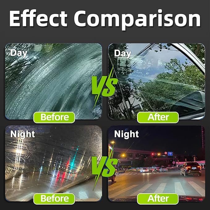 Automotive Oil Film Cleaning Brush, Clear Vision Glass Cleaner, Oil Film Cleaning Brush for Car Windows, Rain Fog and Dirt Removal, Windshield Cleaner Tool, Universal Glass Wipe Board (Green, 2PCS)