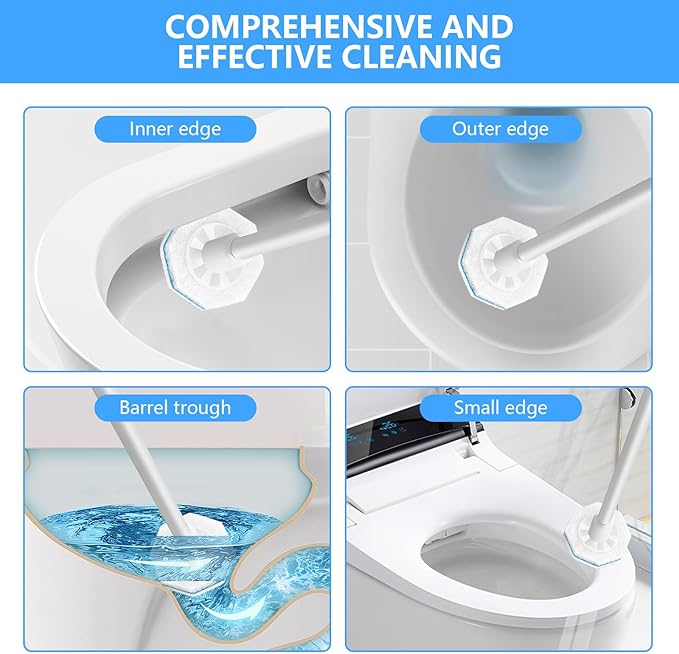 50 Pcs Toilet Bowl Wand Refills for Clorox, Upgraded Octagon Disposable Replacement Heads Compatible with Clorox Toilet Wand for Bathroom Cleaning