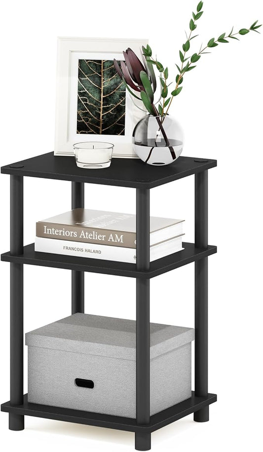 Furinno JUST Side Table, 3-Tier End Table, Open Shelves Night Stand, Bedside Table, Toolless Assembly, for Living Room, Bedroom, Bathroom, Americano