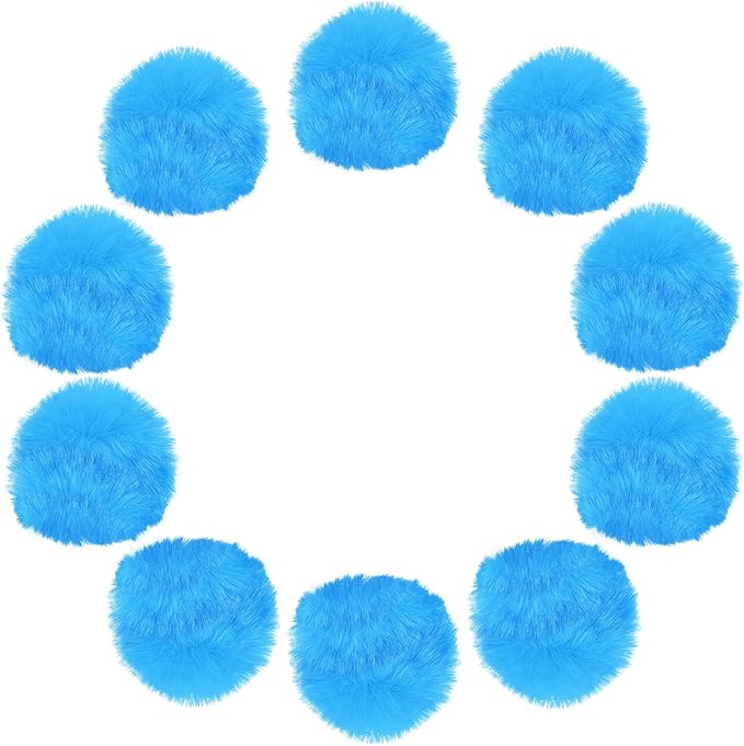 uxcell 2 Inch Faux Fur Pom Pom Balls, 10 Pcs Lake Blue Fluffy Soft Faux Fur Pom Poms for Hats with Elastic Loop for DIY Knitting Hats Keychain Scarves Gloves Bags Shoes Accessories