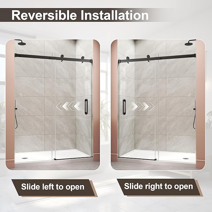 Frameless Shower Door,Single Sliding Glass Shower Door with Nano Coating & Safety Film, Adjustable 43"-48" W x 72" H, Matte Black,1/4" (6mm) SGCC Tempered Glass