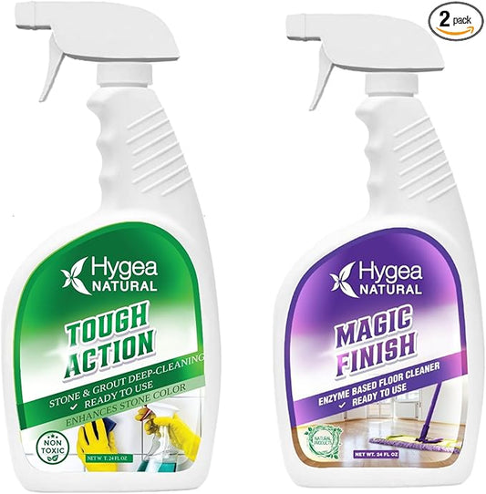 Hygea Natural Tough Action Tile & Grout Deep Cleaning Spray 24oz + Magic Finish Natural Enzyme 24oz - Removes Dirt & scum Without Harsh Chemicals - Biodegradable Formula