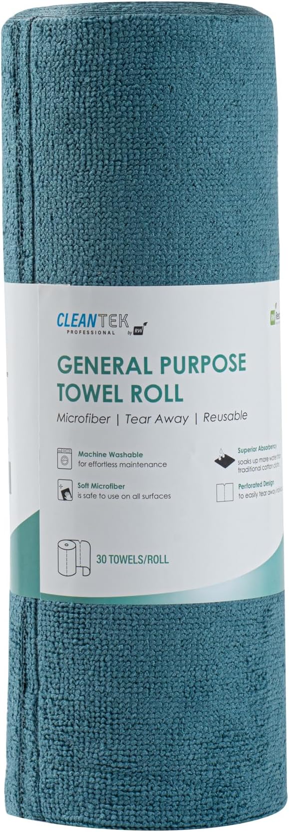 Restaurantware-Clean Tek Professional 11.8 x 11.8 Inch Microfiber Towel Rolls, 300 Reusable Towel Rolls - Tear Away, Perforated, Teal Microfiber Cleaning Roll, For All The Cleaning Tasks