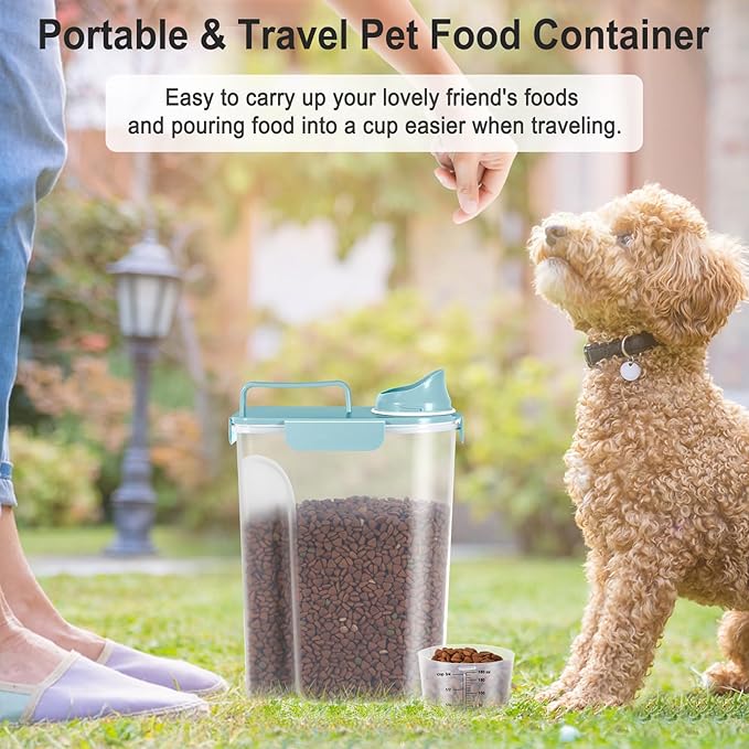 Upgraded Large Nozzle Cat Dog Food Storage Container BPA-free, Airtight Pet Food Storage Bin with 4 Lock Buckles, Sealing Gasket, Cup for Pet Food, Dog Treats, Rice, Flour, Dry-Blue
