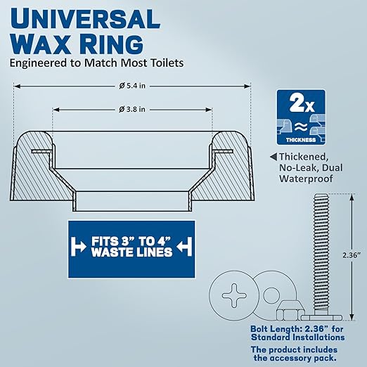 NEEXAN Extra-Thick Toilet Wax Ring Replacement Kit with Bolts & Caps, Wax Ring for Toilet Provides Waterproof & Odor-Blocking Seal, Toilet Wax Ring Compatible with 3-Inch & 4-Inch Drain Pipes
