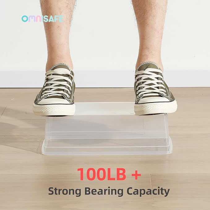 12 Pack 6 Quart Stackable Plastic Storage Shoebox, BPA-Free Nestable Container to Organize Shoes, See-Through Box for Home and Office, Multi-Purpose Storage Case (Transparent)
