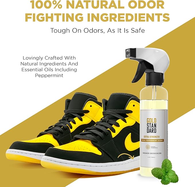 Gold Standard Shoe Deodorizer Spray, 6 oz – Shoe Spray and Smell Remover, Long-Lasting Shoe Odor Eliminator, Natural Shoe Freshener Spray with Peppermint