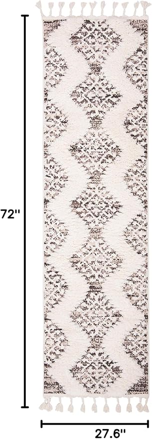 SAFAVIEH Moroccan Tassel Shag Collection Runner Rug - 2'3" x 6', Ivory & Brown, Boho Design, Non-Shedding & Easy Care, 2-inch Thick Ideal for High Traffic Areas in Living Room, Bedroom (MTS652A)