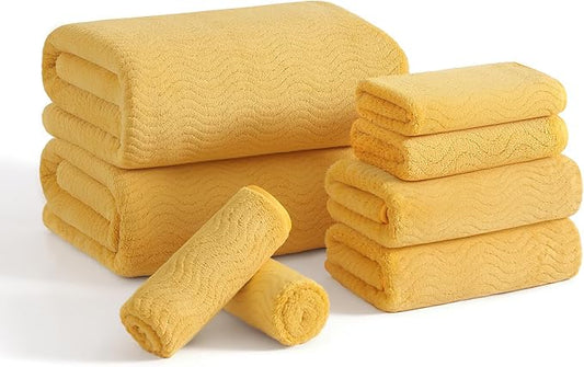 8 Piece Bath Towel Set |2 Oversized Large Bath Sheet,2 Hand Towels,4 Washcloths| Ultra Soft Cozy Bath Towel Set for Bathroom Hotel Gym Spa,Highly Absorbent Quick Dry Bathroom Towel Collections,Yellow