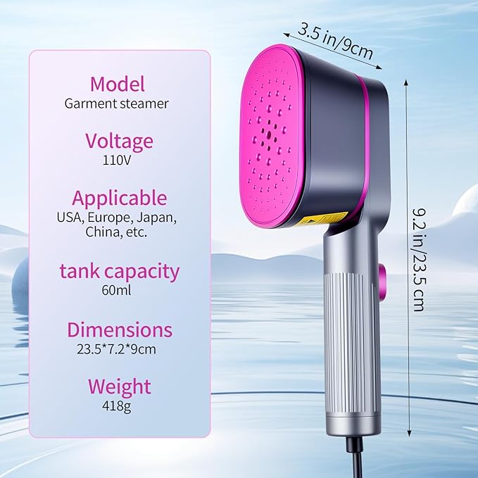Travel for Clothes, 110V Portable Steamer, 10s Heat Up, Steamer & Iron 2 in 1, Travel Size Garment with Large Ceramic Heat Panel, Ideal for Global Traveling