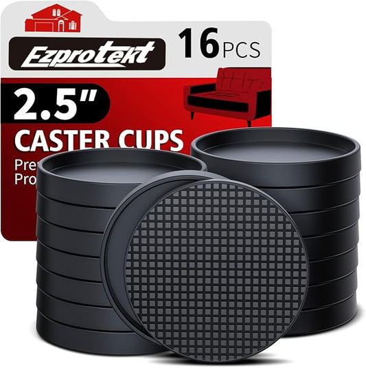 Ezprotekt Non Slip Furniture Pads, 16 Pcs 2.5" Anti Slip Rubber Caster Cups, Anti Skid Furniture Coasters for Hardwood Floors, No Slide Furniture Gripper, Furniture Stoppers to Prevent Sliding(Black)