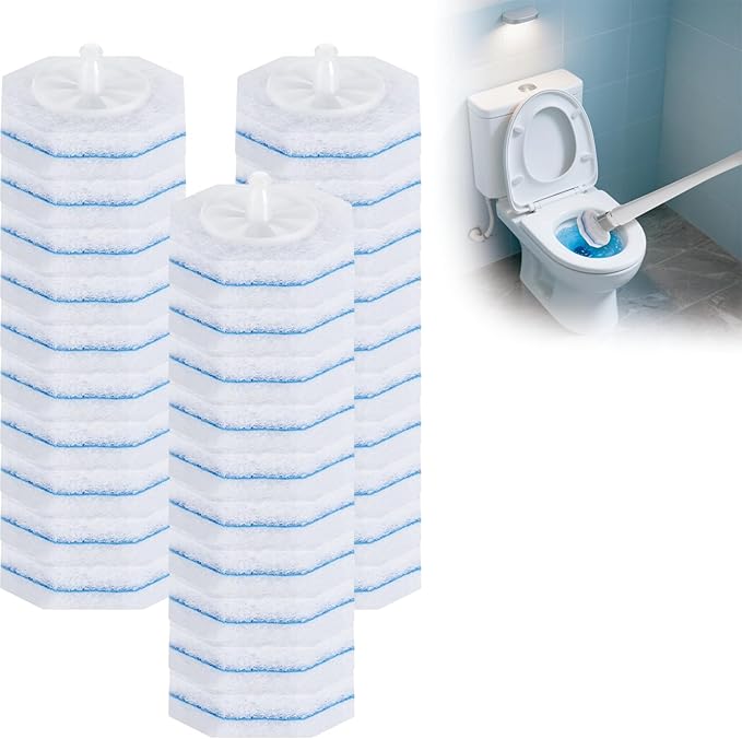 30 Pack Disposable Toilet Brush Refills, Replacement Heads for Disposable Toilet Cleaning System, Hygienic Toilet Bowl Cleaner Refills with Soft Bristles, Compatible with Most Toilet Brush Handles