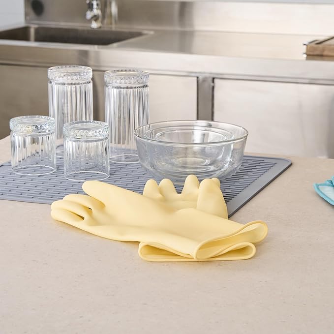 Restaurantware Latex Gloves 10 Count 13 Inch Extra Large Textured Grip Disposable Gloves for Kitchen Safety, 22-Mil Thickness and Long Cuff Yellow Rubber Gloves for Food Preparation and Cleaning