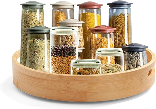 14in Bamboo Lazy Susan Turntable - Round Rotating Organizer for Pantry, Cabinet, Countertop & Kitchen | Spinning Spice, Can, jar & Seasoning Storage Tray