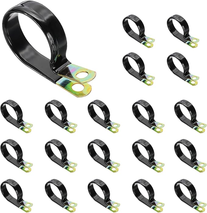 PATIKIL 1-3/4 Inch Vinyl Coated Cable Clamps, 50 Pack Galvanized Steel Metal Cable Clips Rubber Cushion Insulated Pipe Clamps for Tube Lines Cord Wire Management, Black