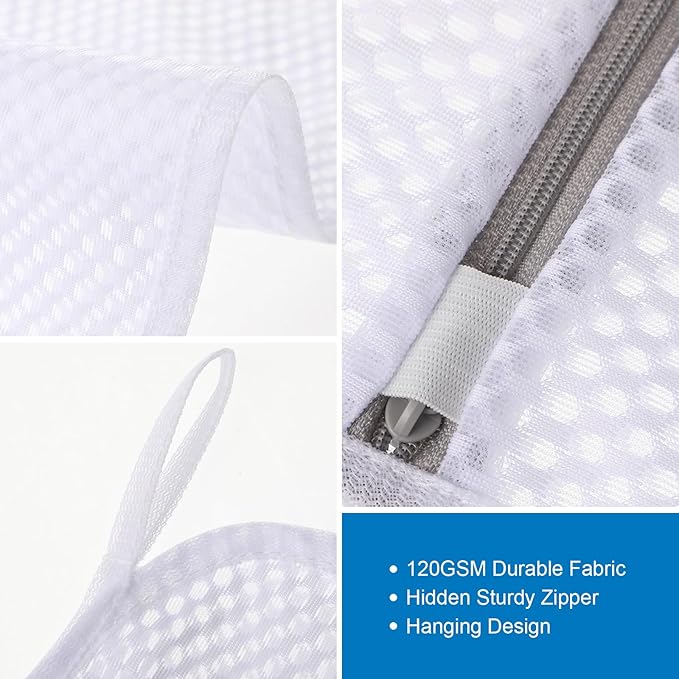 4 PCS Durable Honeycomb Mesh Laundry Bags for Delicates with Zipper, 16" x 20"+20" x 24" Reusable Laundry Bag Mesh Wash Bags for Washing Machine for Clothes, Shoes, Socks, Bra (2L + 2XL, White)
