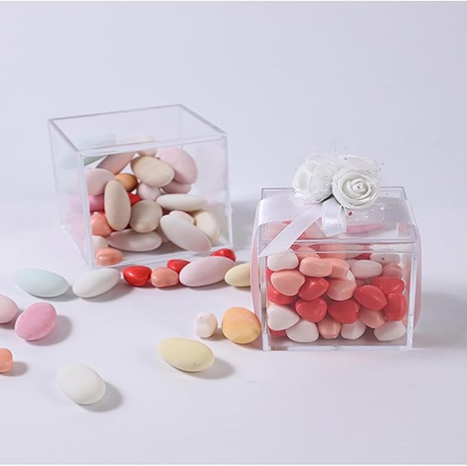 KissYou Acrylic Box with Lid Clear Square Cube Acrylic Boxes for Display Jewelry Storage Contanier Easter Party Decorative Box