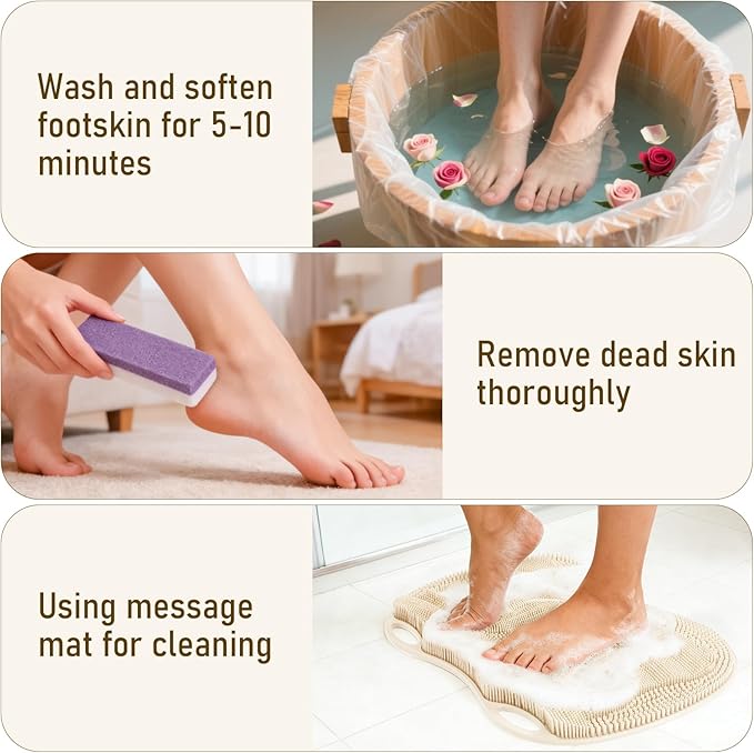 Foot Scrubber Mat Large Feet Scrubber Dead Skin for Shower Floor Wall Bathtub & Pumice Stone 2 Pack- Foot Spa Callus Remover Exfoliating Toes Deap Clean Brush Message Relax Suction Cups, Cream White