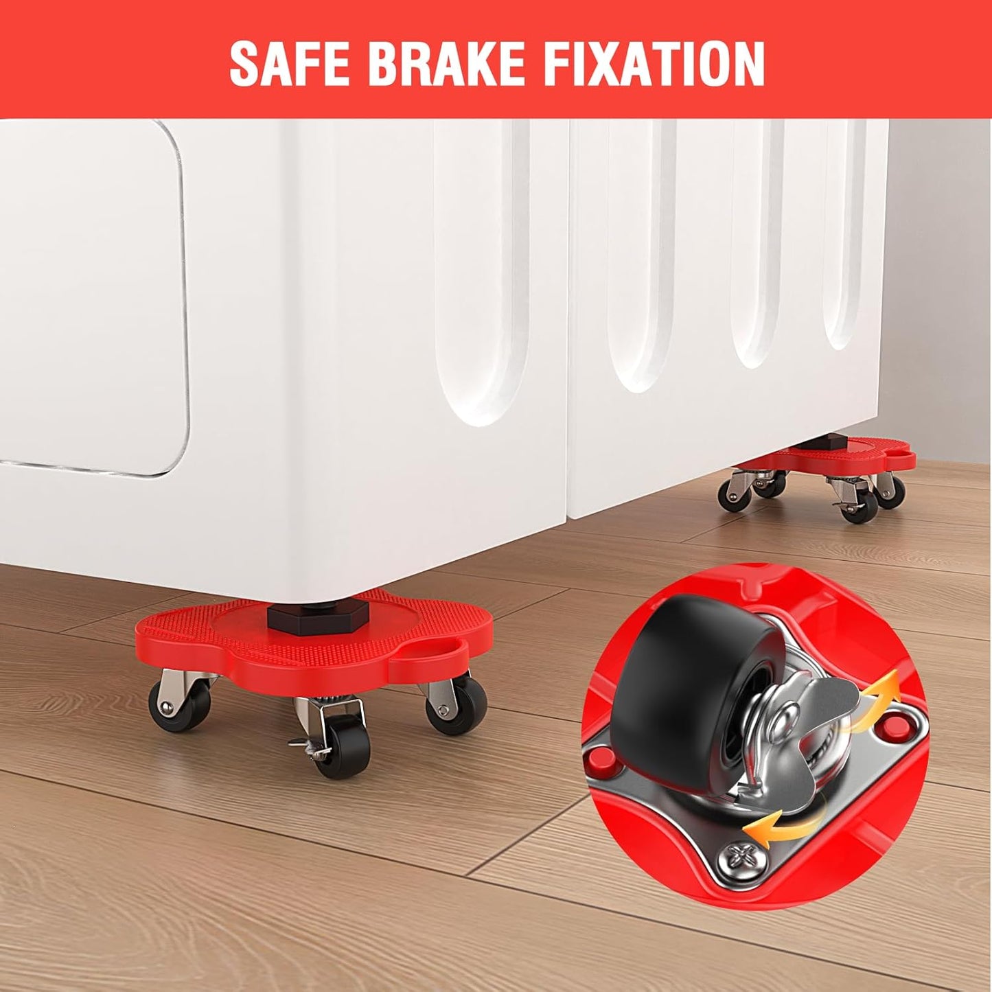 Furniture Mover Dolly Sliders with Brake Wheels (4-Pack) — 360° Rotation, Up to 1,100 lbs