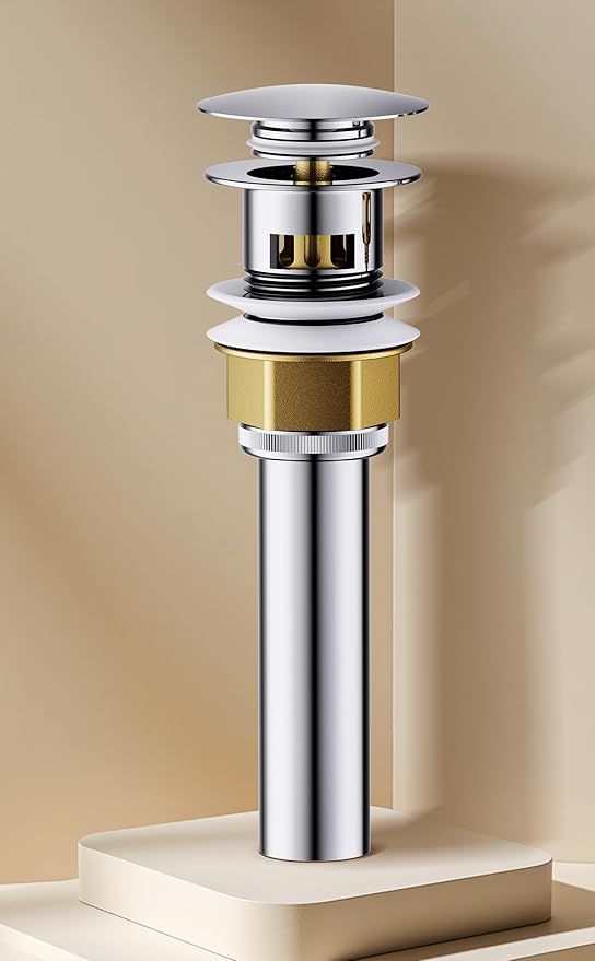 Bathroom Sink Drain with Strainer Basket and Pop-Up Drain Stopper Set (Chrome, with Overflow)