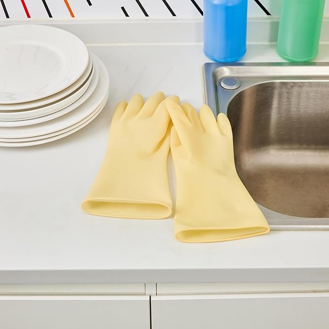 Restaurantware-Clean Tek Professional 22 Mil Small Cleaning Gloves, 1 Pair Of Long Cuff Gloves - No-Slip Grip, No-Powder, Yellow Latex Gloves For Kitchen Cleaning, Ideal For Washing Dishes