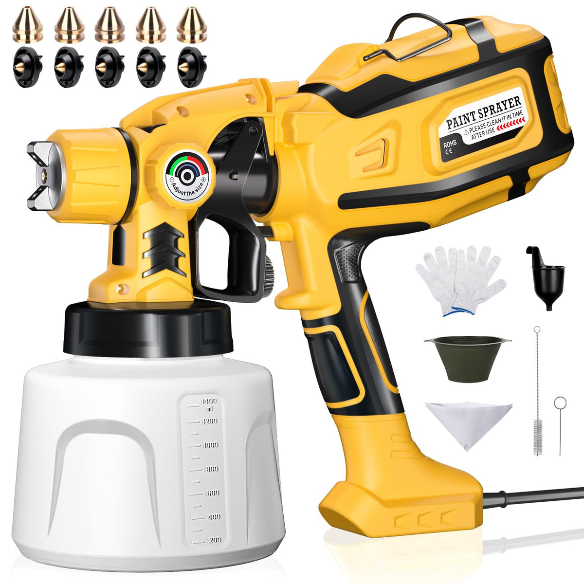 Paint Sprayer, Cosyjazz 1200W HVLP Spray Paint Gun with 5 - Image 1