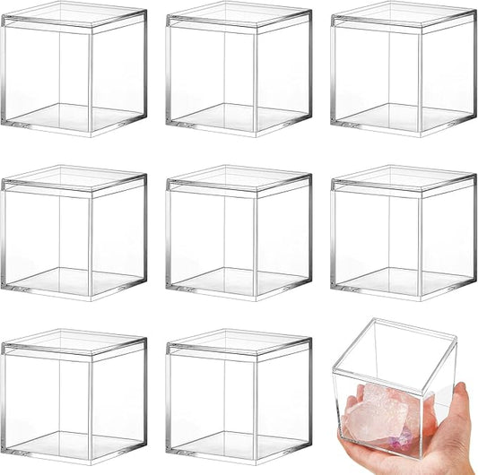 Blulu 8 Pcs Clear Acrylic Box with Lid Plastic Jewelry Mini Storage Box Mini Cube Containers for Candy and Tiny Jewelry Easter Party Favor(3.3 x 3.3 x 3.3 Inch,Classic Style)
