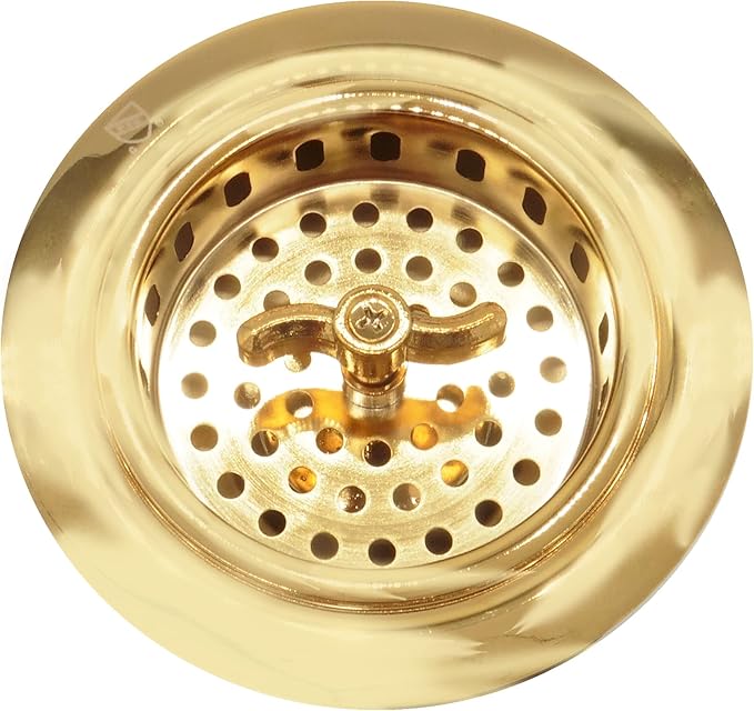 Westbrass D2155-01 Wing Nut Style Large Kitchen Basket Strainer with Waste Disposal Flange and Stopper, Polished Brass