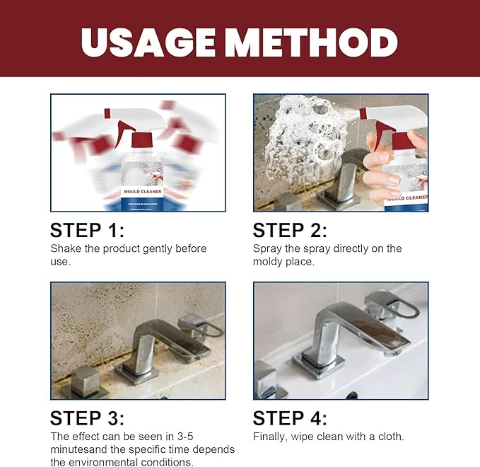 Mould Cleaner Spray Powerful Foam Cleaning Spray, Multi-Surface Fast-Acting Stain Remover for Kitchen, Bathroom, Wall and Tile Cleaning, No Scrubbing Required (2)