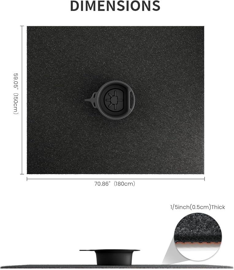 Heavy Duty Oil Spill Mat, Garage Floor Mat, 59" x 70" Waterproof Rubber Backing Oil Absorbent Pads, 1/5" Thick Reusable Under Auto Repair Mat for Garage Floor Surface Protection-Black