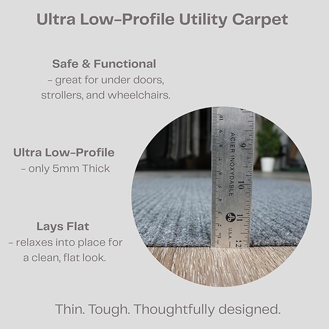 iCustomRug Ribbed Entryway Door Mat – 3'x8' Charcoal, Indoor/Outdoor, Non-Slip TPR Rubber Backing, Low-Profile All-Weather Carpet, Non-Shedding & Easy Care, Utility Rug Ideal for High Traffic Areas