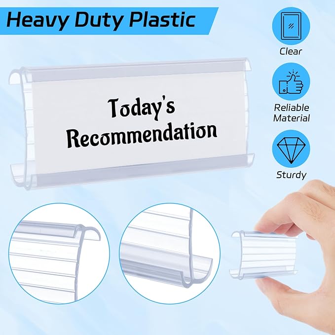 200 PCS Wire Shelf Label Holder with Label Paper Inserts Clear Metro Shelf Clips Plastic Shelf Tags for Wire Shelving, Compatible with 1-1/4 Inch Shelves