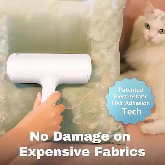 Reusable Pet Hair Remover Roller – Dog & Cat Fur Lint Cleaner for Sofa, Carpet, Bed & Car Seats – No Adhesive Required (White/Orange)