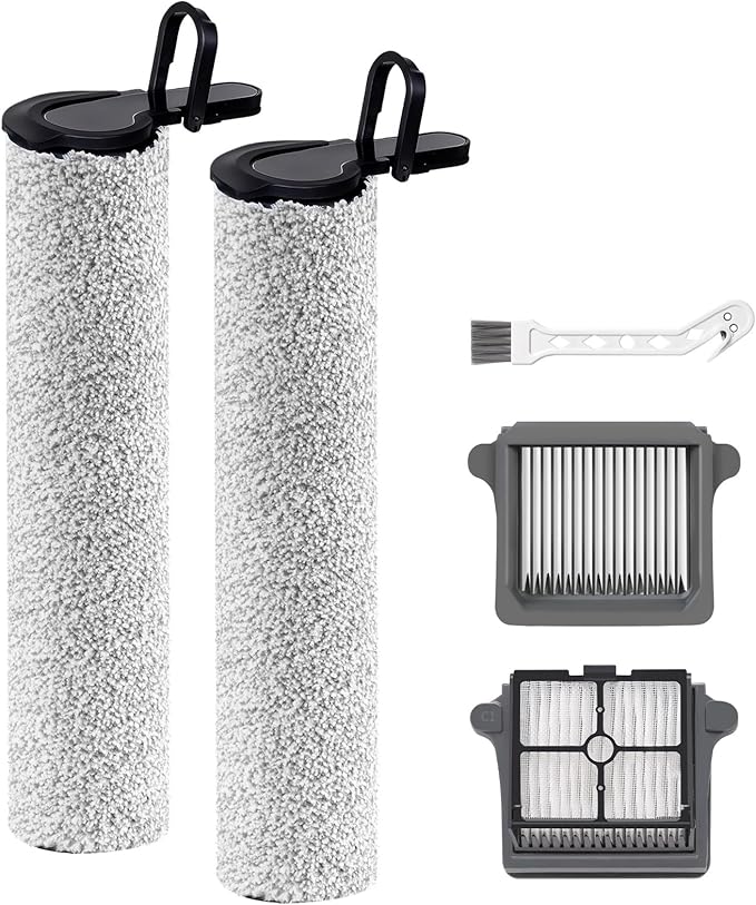 Only Floor ONE S7 Steam Roller Brush Replacement and Vacuum Filter Kit Compatible with Tineco Floor ONE S7 Steam Cordless Wet Dry Vacuum Replacement Parts,2 Roller Brushes,2 Filters,1 Cleaner Brush