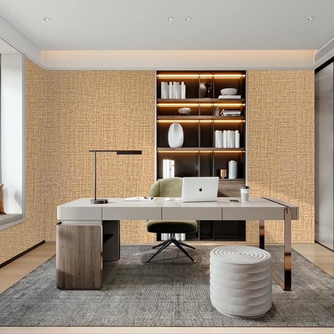 Peel and Stick Wallpaper Orange Grass Cloth Wall Paper - 15.7 x 200 Inch Self Adhesive Wallpaper Peel and Stick, Easy to Paste Wall Contact Paper for Stand Liner, Table and Door Makeover Decor