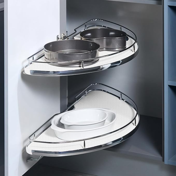 2 Pcs Lazy Susan Shelf Liner 31 Inch EVA Lazy Susan Shelf Liner Non-Adhesive Protection Mats for Cabinet Fridge Refrigerator Pantry Sink Cupboard Storage, White