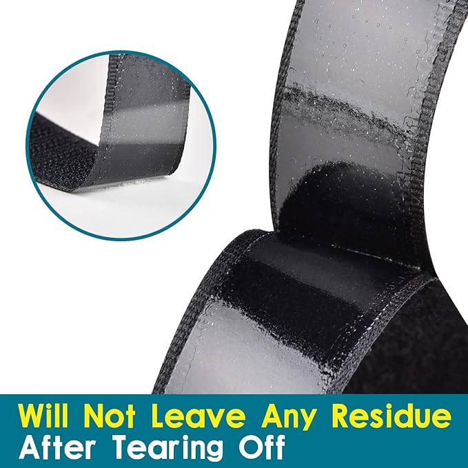 3/4 Inch x 82 Feet Black Heavy Duty Hook and Loop Tape, Double Sided, Picture Hanging, TV Accessories, Wall Adhesive